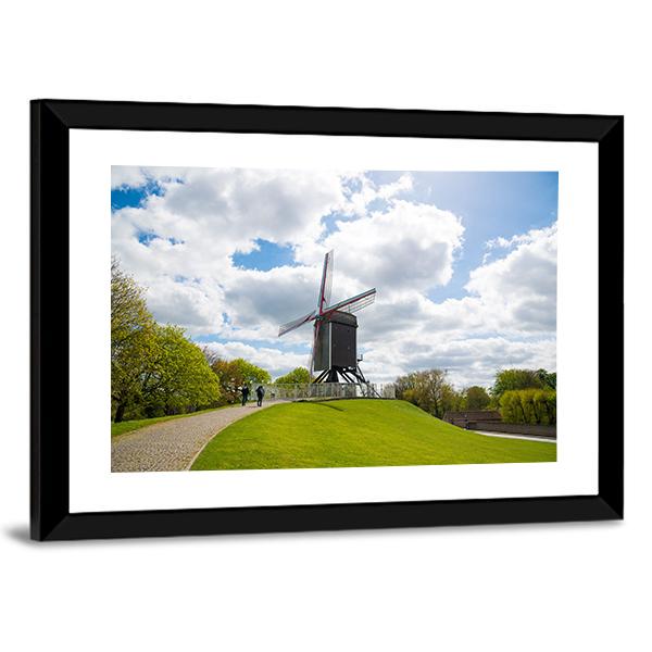 Traditional Wooden Old Windmill In Bruges Canvas Wall Art-3 Horizontal-Gallery Wrap-25" x 16"-Tiaracle