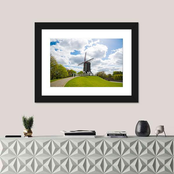 Traditional Wooden Old Windmill In Bruges Canvas Wall Art-3 Horizontal-Gallery Wrap-25" x 16"-Tiaracle