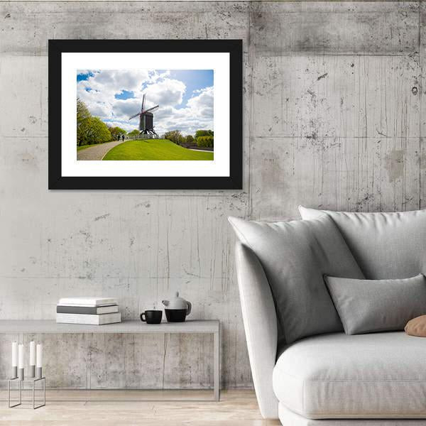 Traditional Wooden Old Windmill In Bruges Canvas Wall Art-3 Horizontal-Gallery Wrap-25" x 16"-Tiaracle