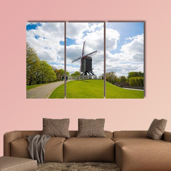 Traditional Wooden Old Windmill In Bruges Canvas Wall Art-3 Horizontal-Gallery Wrap-25" x 16"-Tiaracle