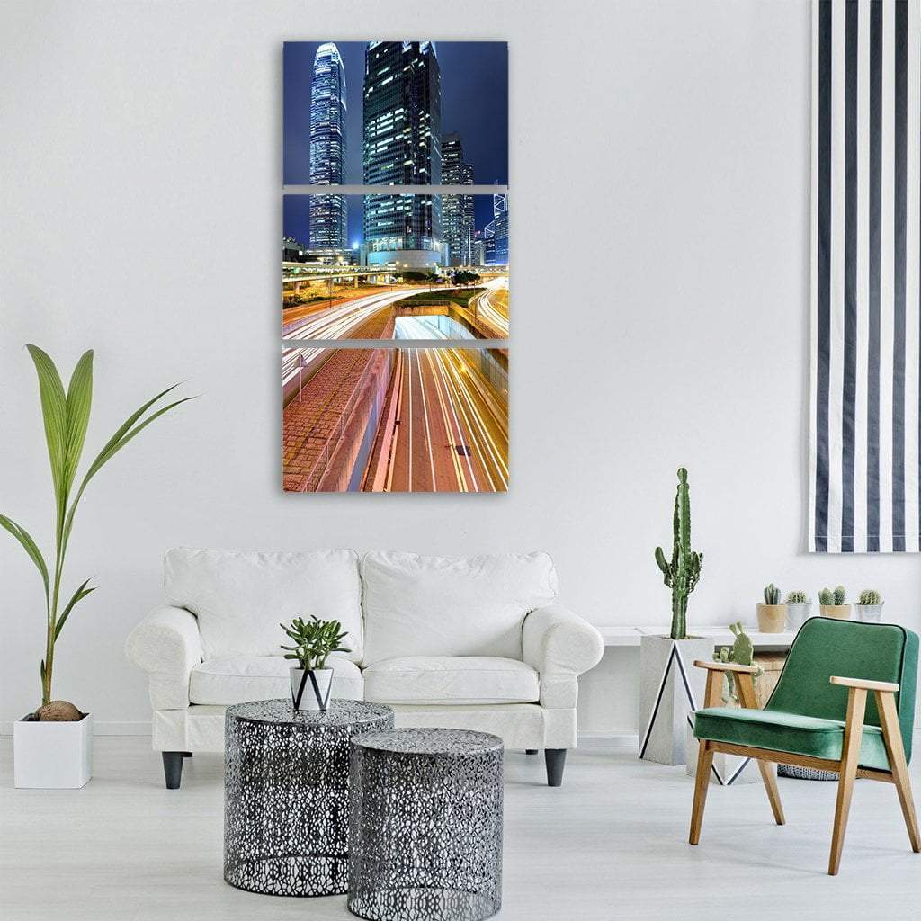 Traffic In City At Night In Dubai Vertical Canvas Wall Art-3 Vertical-Gallery Wrap-12" x 25"-Tiaracle