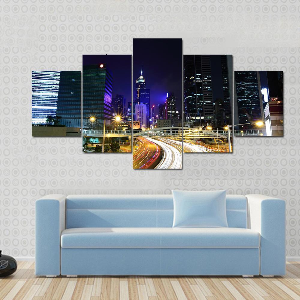Traffic In City At Night Canvas Wall Art-4 Pop-Gallery Wrap-50" x 32"-Tiaracle