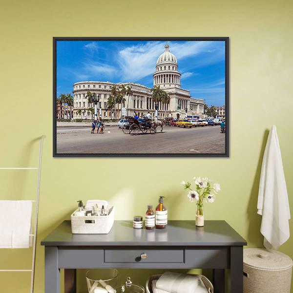Traffic In Havana Cuba Canvas Wall Art-1 Piece-Floating Frame-24" x 16"-Tiaracle
