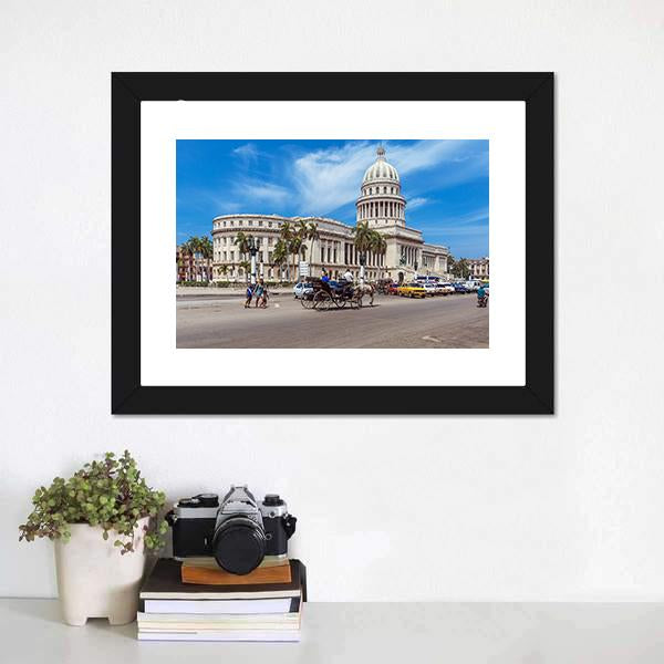 Traffic In Havana Cuba Canvas Wall Art-1 Piece-Framed Print-20" x 16"-Tiaracle
