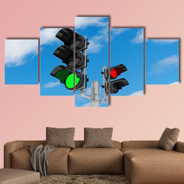 Traffic Light Signal Canvas Wall Art-5 Star-Gallery Wrap-62" x 32"-Tiaracle