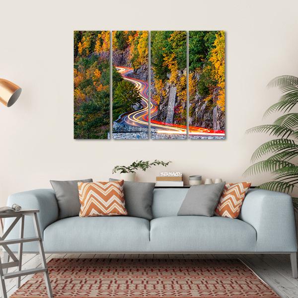 Traffic Light Trails On Hawk's Nest Winding Road Route Canvas Wall Art-4 Horizontal-Gallery Wrap-34" x 24"-Tiaracle