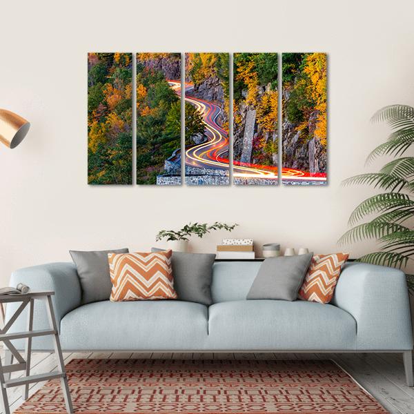 Traffic Light Trails On Hawk's Nest Winding Road Route Canvas Wall Art-5 Horizontal-Gallery Wrap-22" x 12"-Tiaracle