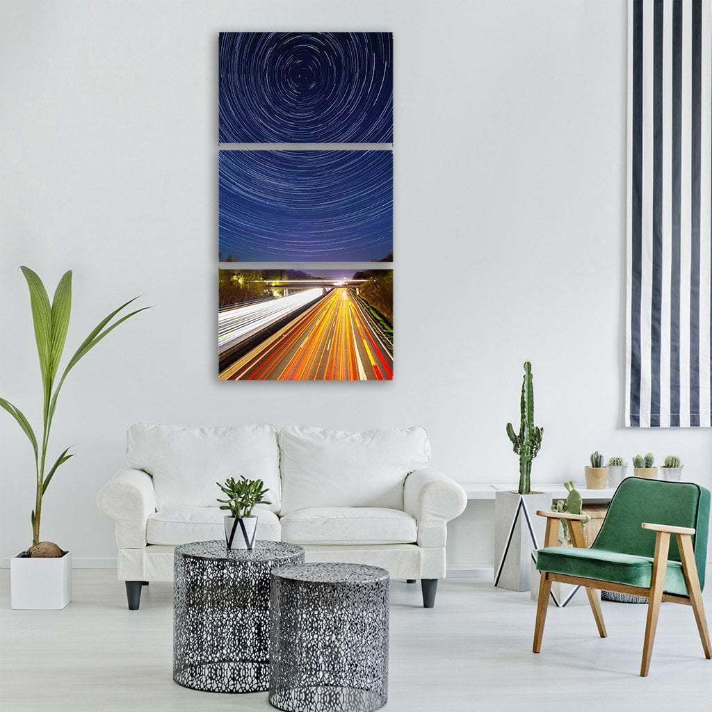 Traffic Lights On Highway At Night Vertical Canvas Wall Art-3 Vertical-Gallery Wrap-12" x 25"-Tiaracle