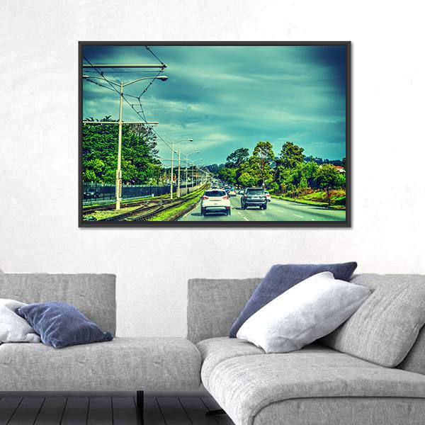 Traffic On A Cloudy Day In San Francisco Canvas Wall Art-1 Piece-Floating Frame-24" x 16"-Tiaracle