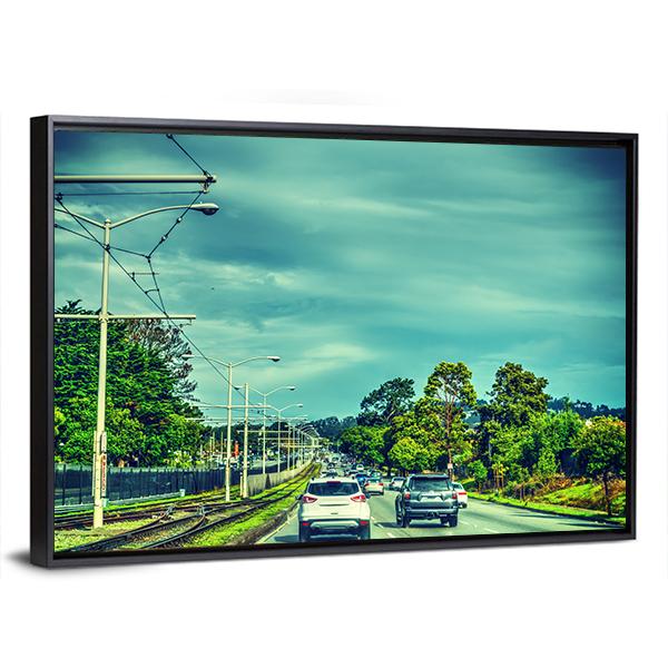 Traffic On A Cloudy Day In San Francisco Canvas Wall Art-3 Horizontal-Gallery Wrap-25" x 16"-Tiaracle