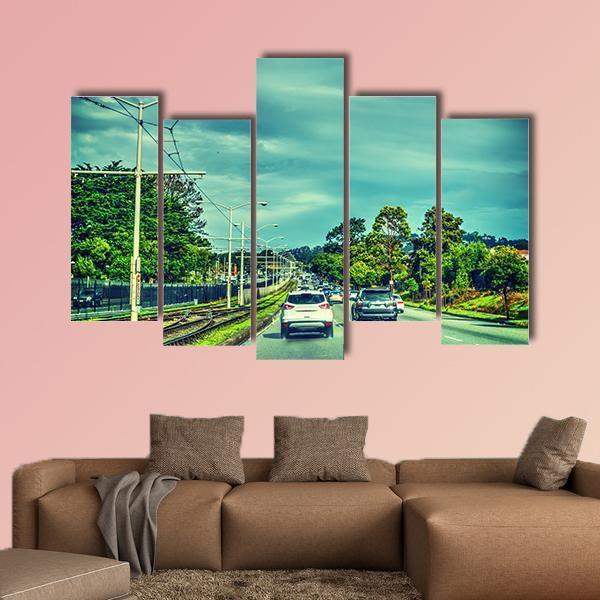 Traffic On A Cloudy Day In San Francisco Canvas Wall Art-5 Pop-Gallery Wrap-47" x 32"-Tiaracle