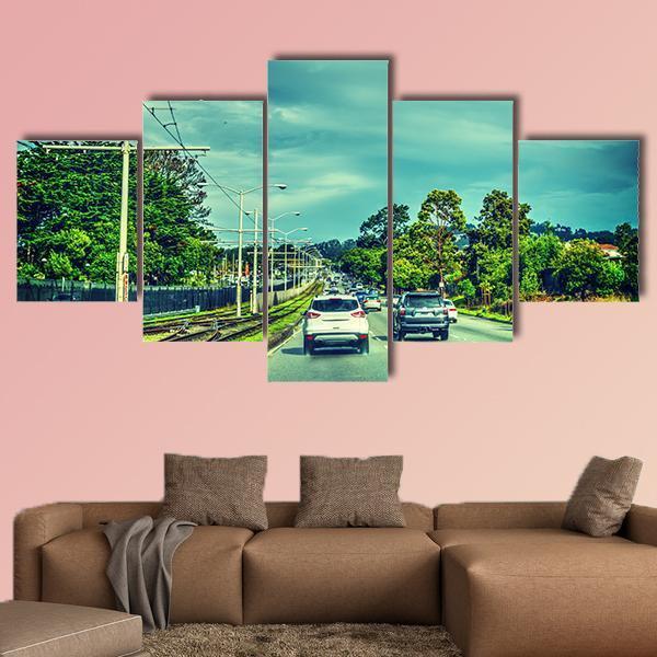Traffic On A Cloudy Day In San Francisco Canvas Wall Art-5 Star-Gallery Wrap-62" x 32"-Tiaracle