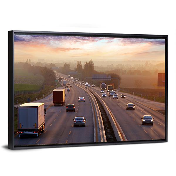 Traffic On Highway With Cars Canvas Wall Art-3 Horizontal-Gallery Wrap-25" x 16"-Tiaracle