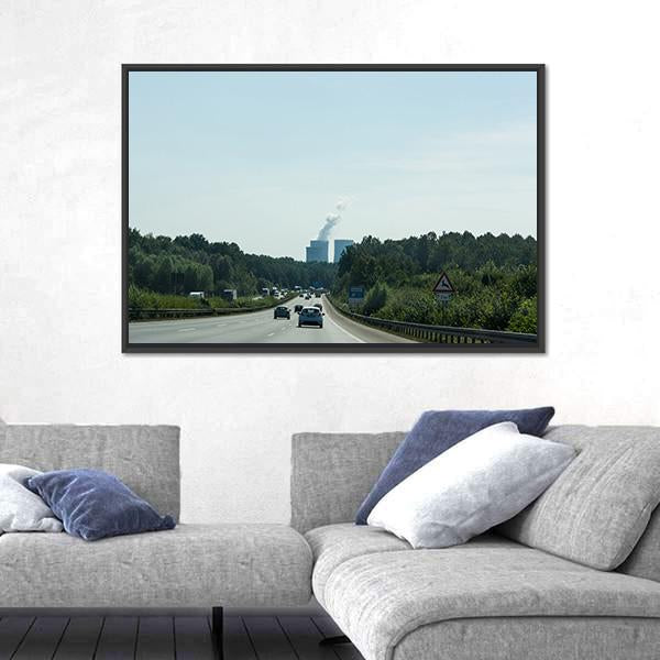 Traffic On The A2 motorway In Germany Canvas Wall Art-1 Piece-Floating Frame-24" x 16"-Tiaracle