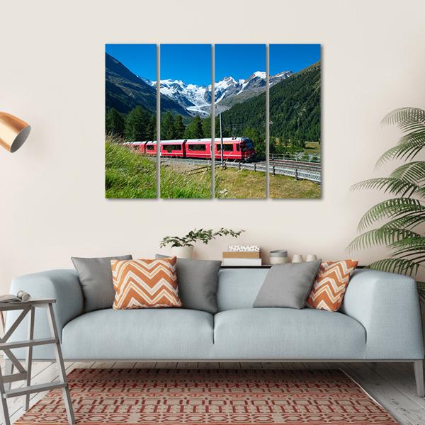 Train Bernina Express in Swiss Mountain Canvas Wall Art-4 Horizontal-Gallery Wrap-34" x 24"-Tiaracle