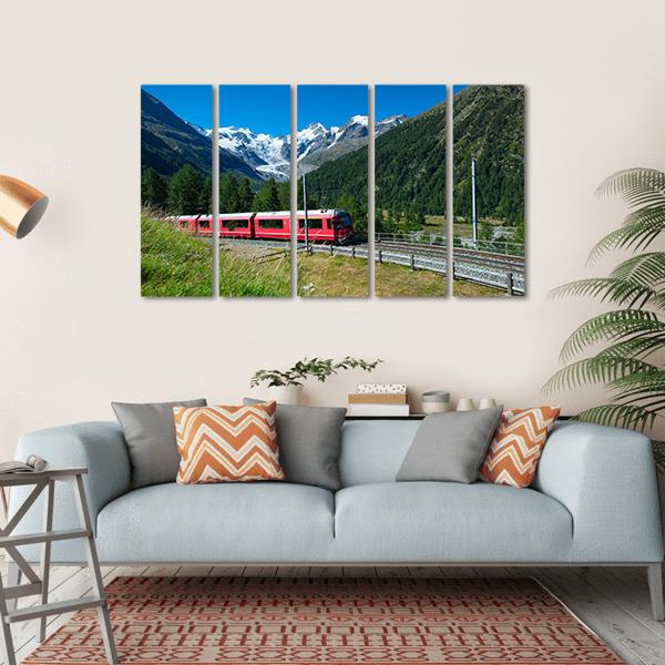 Train Bernina Express in Swiss Mountain Canvas Wall Art-5 Horizontal-Gallery Wrap-22" x 12"-Tiaracle