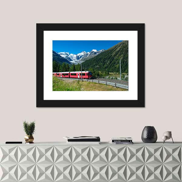 Train Bernina Express in Swiss Mountain Panoramic Canvas Wall Art-1 Piece-36" x 12"-Tiaracle