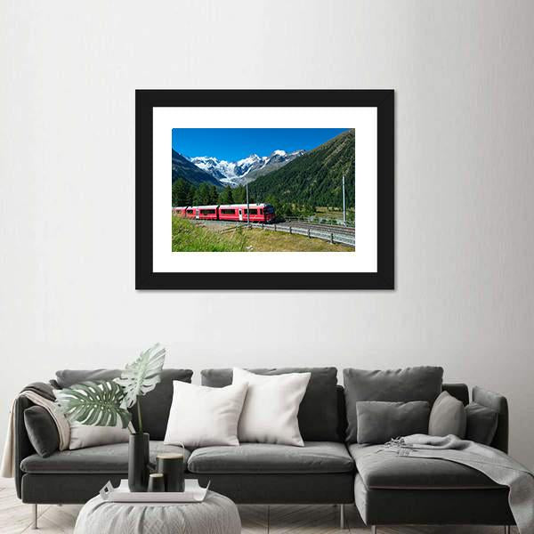 Train Bernina Express in Swiss Mountain Panoramic Canvas Wall Art-1 Piece-36" x 12"-Tiaracle