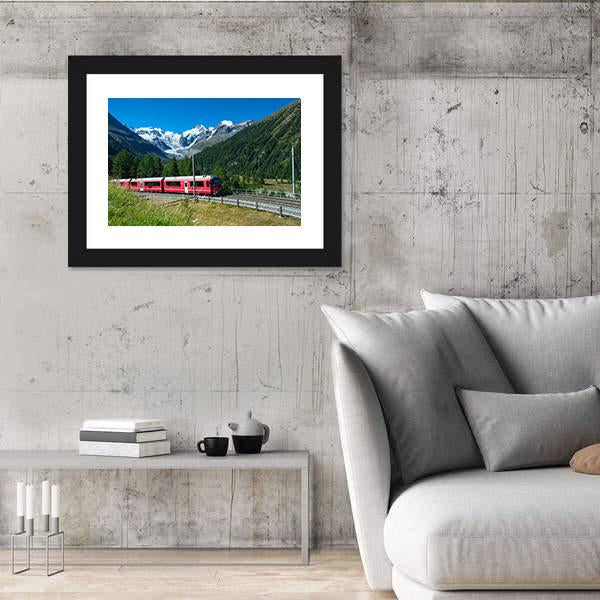 Train Bernina Express in Swiss Mountain Panoramic Canvas Wall Art-1 Piece-36" x 12"-Tiaracle