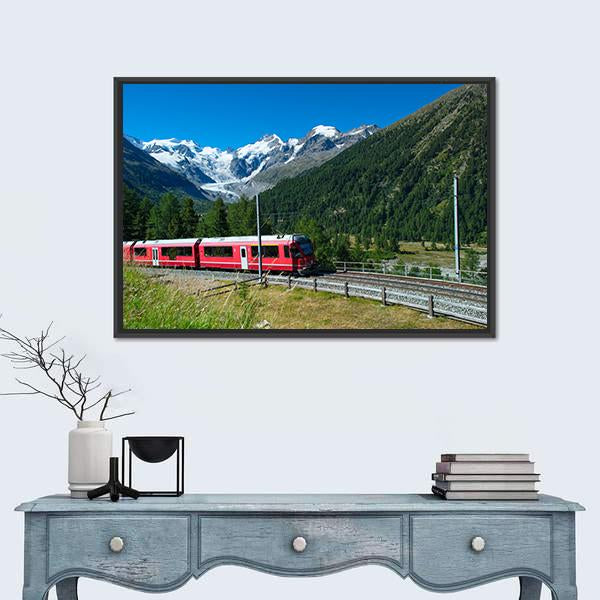 Train Bernina Express in Swiss Mountain Panoramic Canvas Wall Art-1 Piece-36" x 12"-Tiaracle