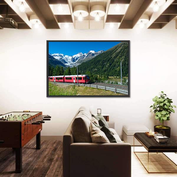 Train Bernina Express in Swiss Mountain Panoramic Canvas Wall Art-1 Piece-36" x 12"-Tiaracle
