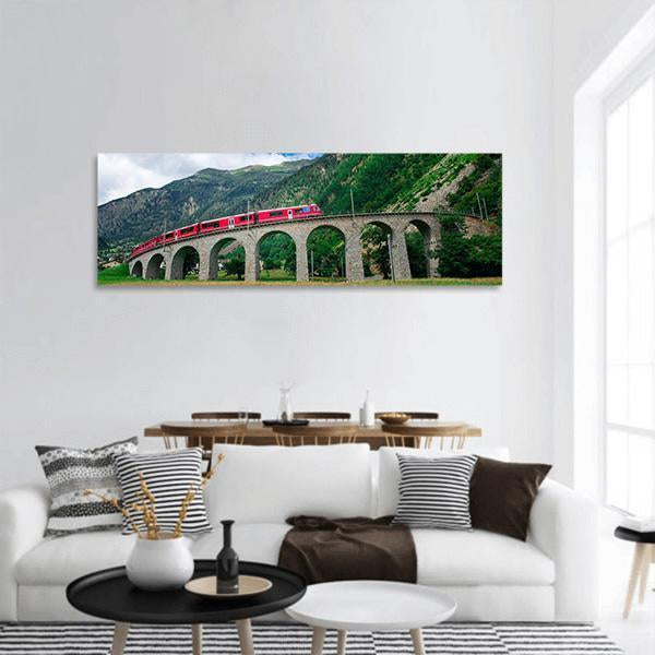 Swiss Mountain Train Bernina Panoramic Canvas Wall Art-3 Piece-25" x 08"-Tiaracle