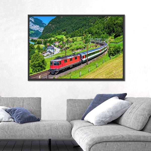 Train Climbs Up The Gotthard Railway Canvas Wall Art-1 Piece-Floating Frame-24" x 16"-Tiaracle