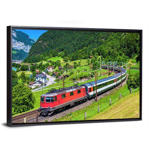 Train Climbs Up The Gotthard Railway Canvas Wall Art-3 Horizontal-Gallery Wrap-25" x 16"-Tiaracle