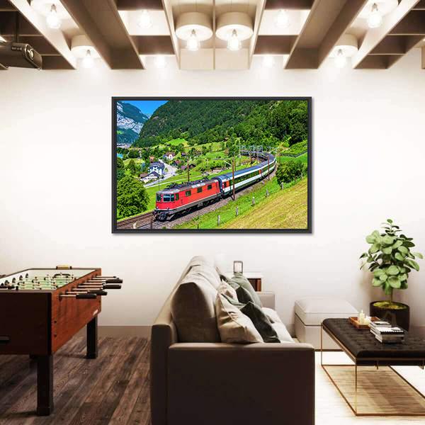 Train Climbs Up The Gotthard Railway Canvas Wall Art-3 Horizontal-Gallery Wrap-25" x 16"-Tiaracle