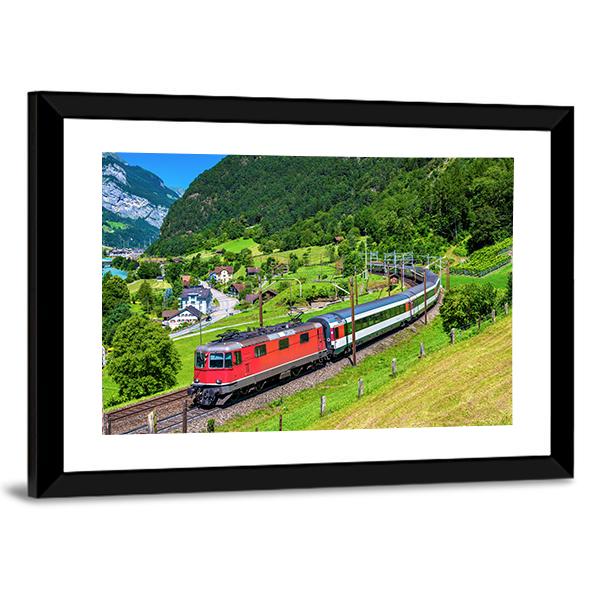 Train Climbs Up The Gotthard Railway Canvas Wall Art-3 Horizontal-Gallery Wrap-25" x 16"-Tiaracle