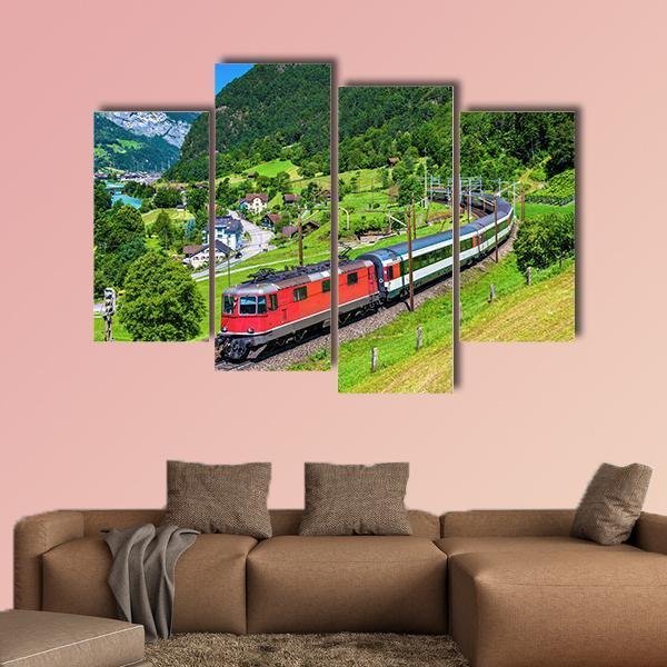 Train Climbs Up The Gotthard Railway Canvas Wall Art-4 Pop-Gallery Wrap-50" x 32"-Tiaracle