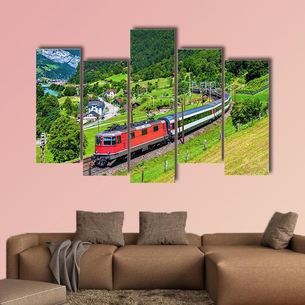 Train Climbs Up The Gotthard Railway Canvas Wall Art-5 Pop-Gallery Wrap-47" x 32"-Tiaracle