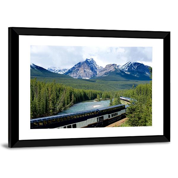 Train In Canadian Rockies Canvas Wall Art-3 Horizontal-Gallery Wrap-25" x 16"-Tiaracle