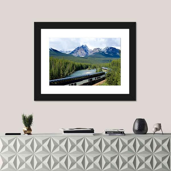 Train In Canadian Rockies Canvas Wall Art-3 Horizontal-Gallery Wrap-25" x 16"-Tiaracle