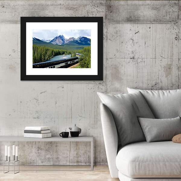 Train In Canadian Rockies Canvas Wall Art-3 Horizontal-Gallery Wrap-25" x 16"-Tiaracle