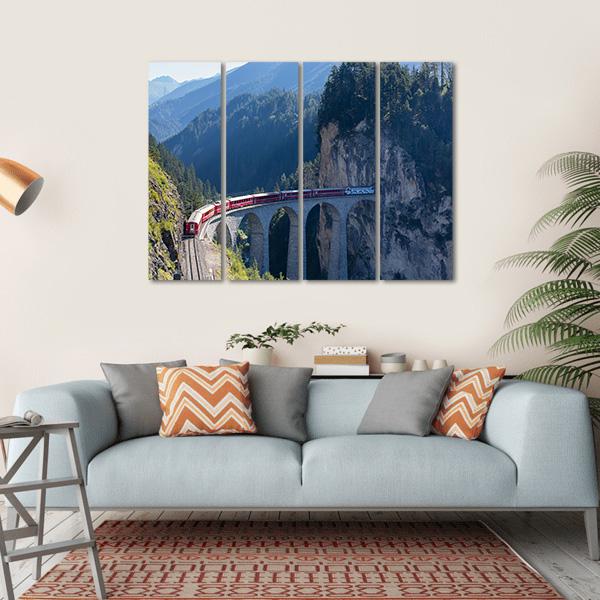 Train In Filisur Canvas Wall Art-4 Horizontal-Gallery Wrap-34" x 24"-Tiaracle