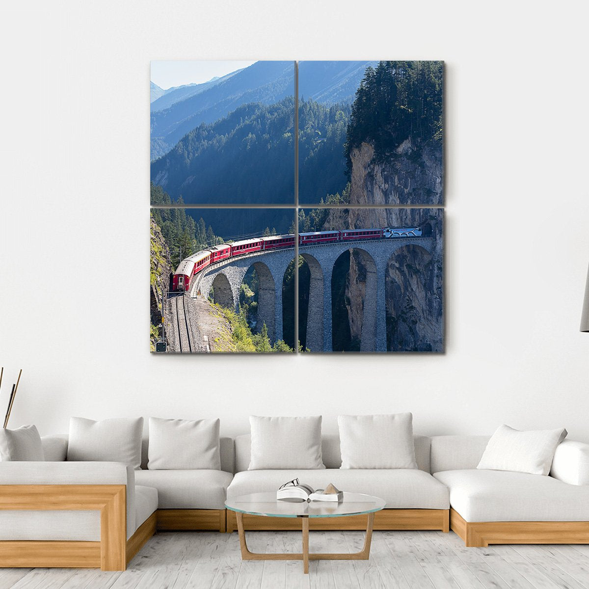 Train In Filisur Canvas Wall Art-4 Square-Gallery Wrap-17" x 17"-Tiaracle