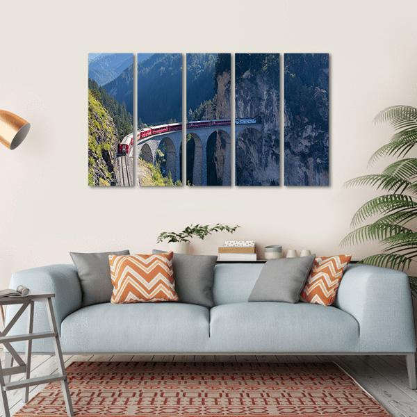 Train In Filisur Canvas Wall Art-5 Horizontal-Gallery Wrap-22" x 12"-Tiaracle