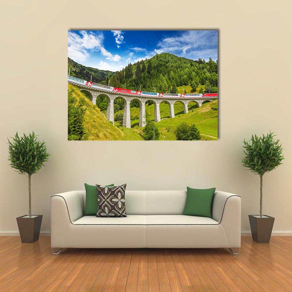 Train On Famous Landwasser Viaduct Bridge Canvas Wall Art-4 Horizontal-Gallery Wrap-34" x 24"-Tiaracle