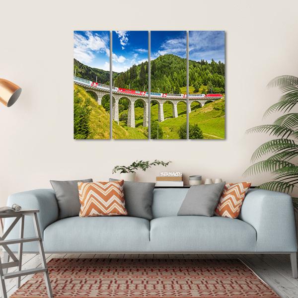 Train On Famous Landwasser Viaduct Bridge Canvas Wall Art-4 Horizontal-Gallery Wrap-34" x 24"-Tiaracle
