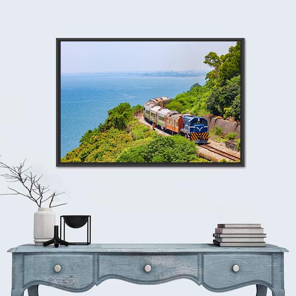 Train On The Railway Near Fangshan Station In Pingtung Taiwan Canvas Wall Art-5 Horizontal-Gallery Wrap-22" x 12"-Tiaracle