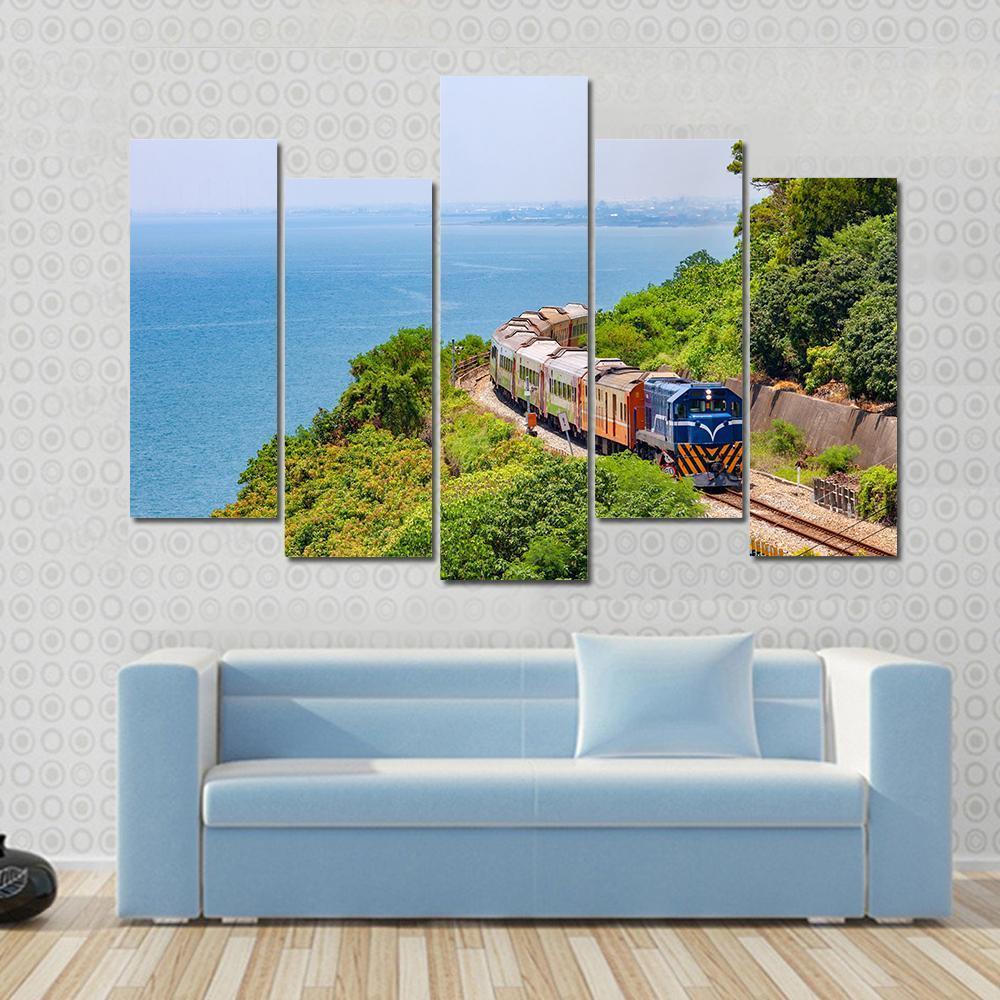 Train On The Railway Near Fangshan Station In Pingtung Taiwan Canvas Wall Art-5 Pop-Gallery Wrap-47" x 32"-Tiaracle