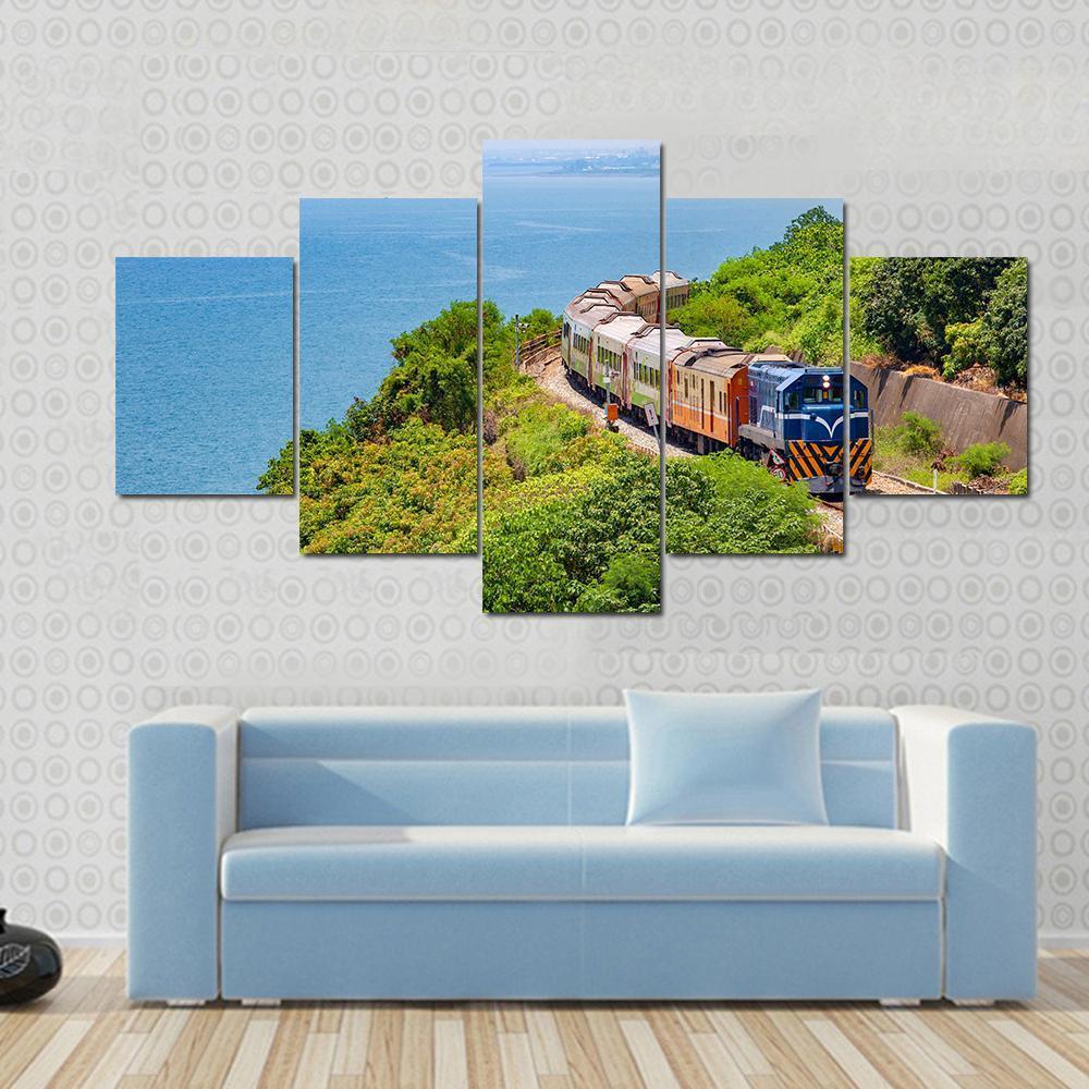 Train On The Railway Near Fangshan Station In Pingtung Taiwan Canvas Wall Art-5 Pop-Gallery Wrap-47" x 32"-Tiaracle