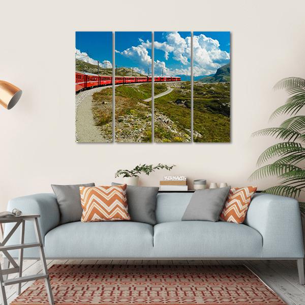 Train Travel In The Swiss Mountains Canvas Wall Art-4 Horizontal-Gallery Wrap-34" x 24"-Tiaracle