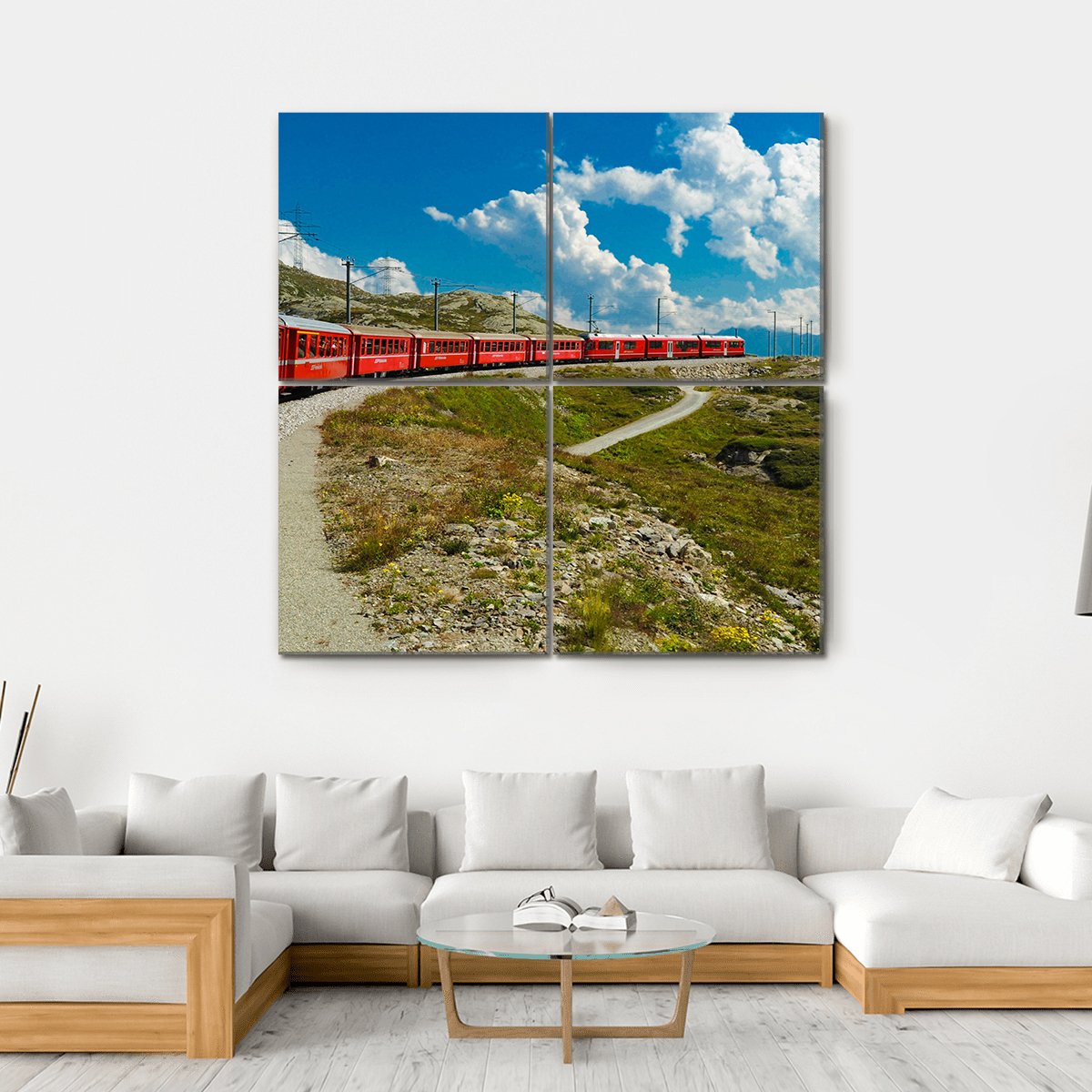 Train Travel In The Swiss Mountains Canvas Wall Art-4 Square-Gallery Wrap-17" x 17"-Tiaracle