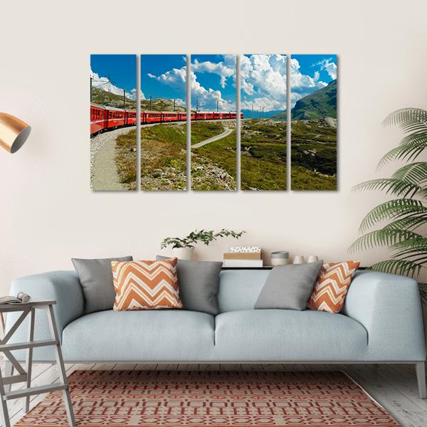 Train Travel In The Swiss Mountains Canvas Wall Art-5 Horizontal-Gallery Wrap-22" x 12"-Tiaracle