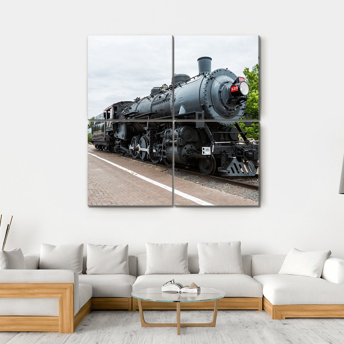 Trains Post &amp; Murales In Arizona Canvas Wall Art-4 Square-Gallery Wrap-17" x 17"-Tiaracle
