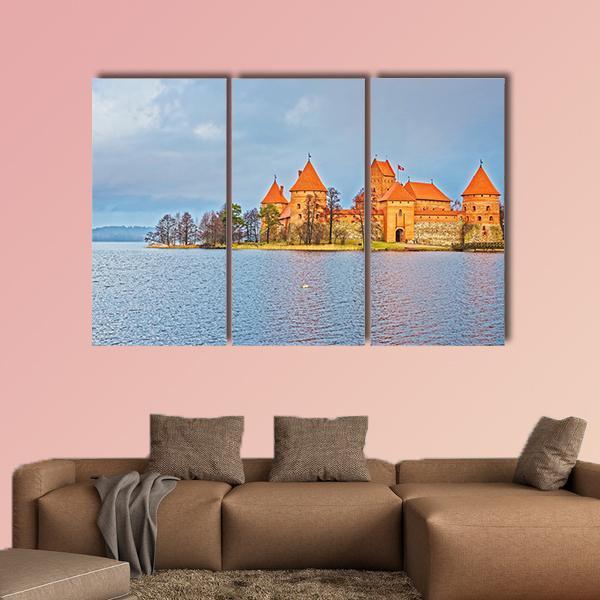 Trakai Island Castle Museum At Galve Lake Canvas Wall Art-3 Horizontal-Gallery Wrap-37" x 24"-Tiaracle