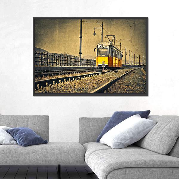 Tram Coming In Hungary Canvas Wall Art-1 Piece-Floating Frame-24" x 16"-Tiaracle