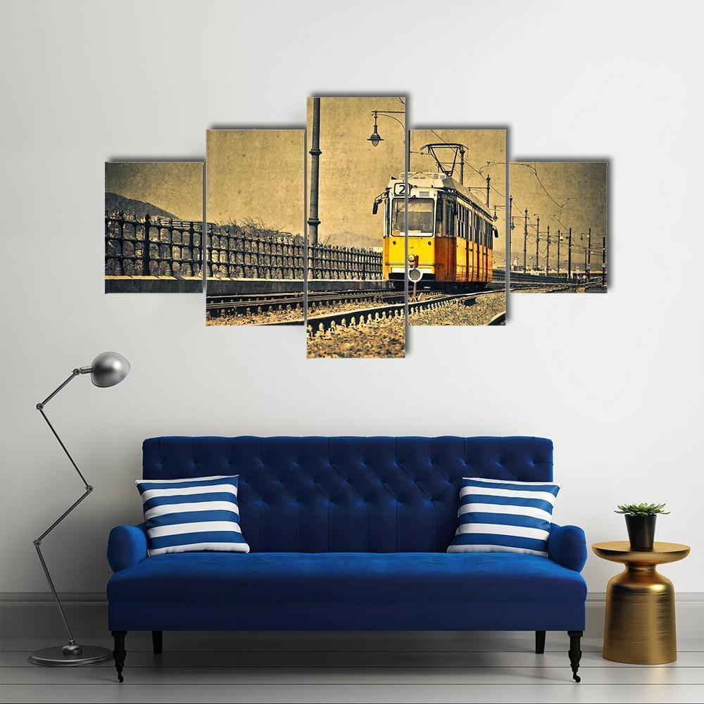 Tram Coming In Hungary Canvas Wall Art-5 Star-Gallery Wrap-62" x 32"-Tiaracle